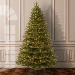National Tree Company Full^Pre-Lit 'Feel Real' Artificial Christmas Tree, Normandy Fir, Green, White Lights, Includes Stand, 7.5 Feet