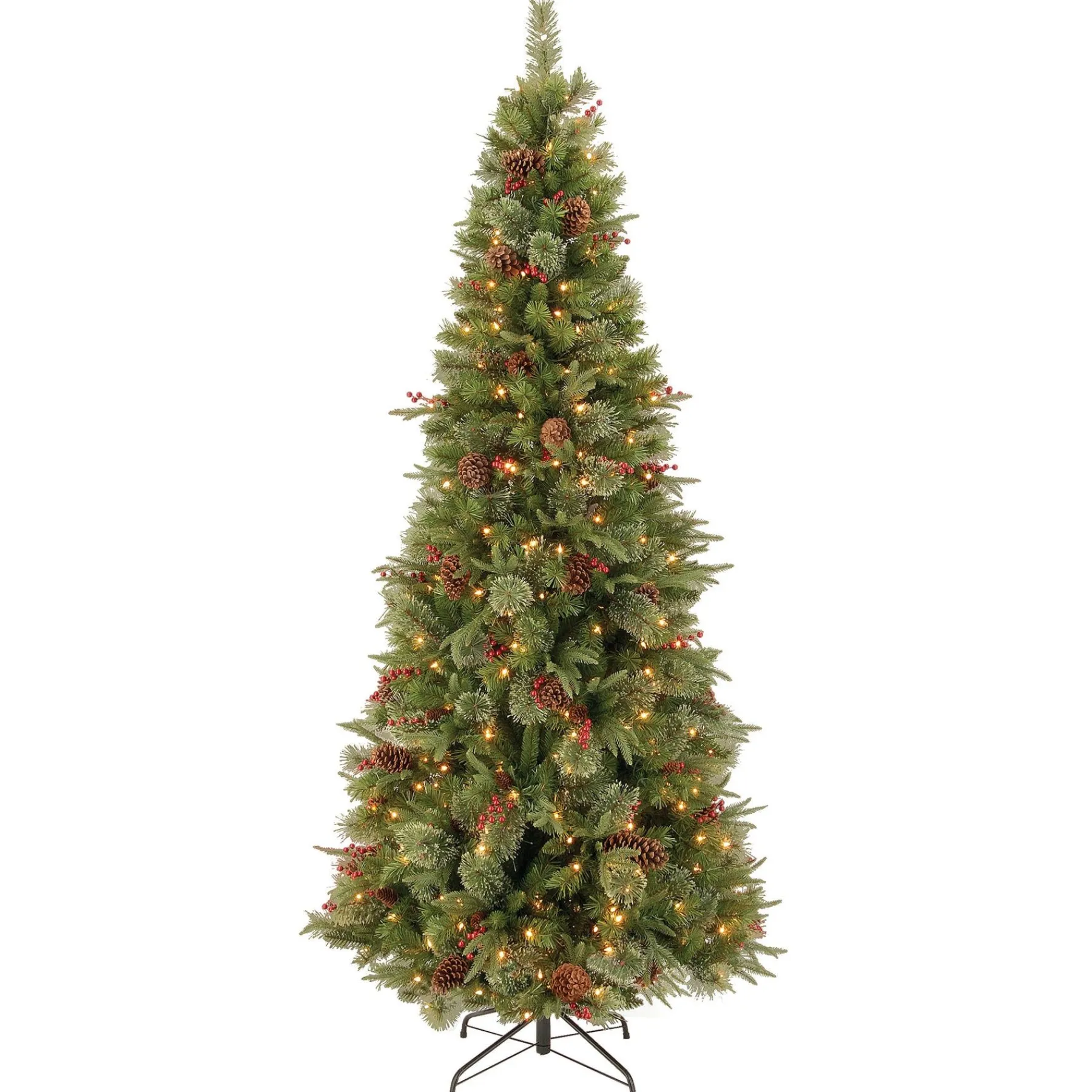 7Ft - 9Ft-National Tree Company Pre-Lit 'Feel Real' Artificial Slim Christmas Tree, Colonial Fir, Green, White Lights, Includes Stand, 7.5 Feet