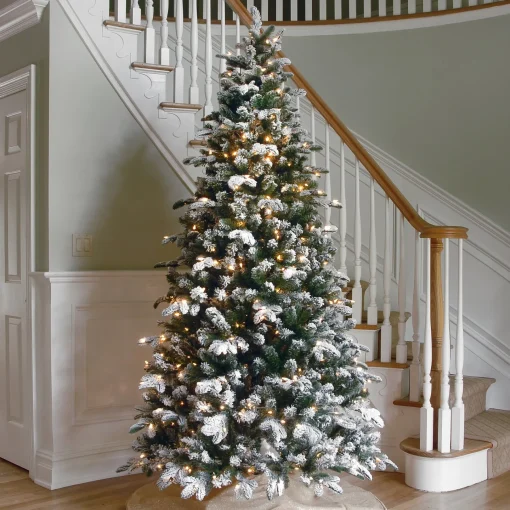 7Ft - 9Ft-National Tree Company Pre-Lit 'Feel Real' Artificial Christmas Tree, Everest Fir, Green, White Lights, Includes Stand, 7.5 Feet