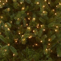 Full-National Tree Company Pre-Lit 'Feel Real' Artificial Full Downswept Christmas Tree, Green, Douglas Fir, White Lights, Includes Stand, 7.5 Feet
