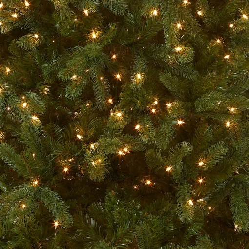 Full-National Tree Company Pre-Lit 'Feel Real' Artificial Full Downswept Christmas Tree, Green, Douglas Fir, White Lights, Includes Stand, 7.5 Feet
