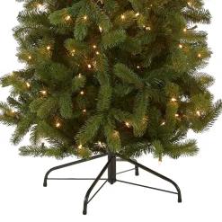 7Ft - 9Ft-National Tree Company Pre-Lit 'Feel Real' Artificial Slim Downswept Christmas Tree, Green, Douglas Fir, White Lights, Includes Stand, 7.5 Feet