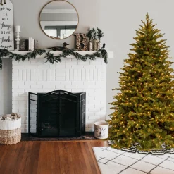 5Ft - 6Ft-National Tree Company Pre-Lit 'Feel Real' Artificial Full Christmas Tree, Green, Nordic Spruce, White Lights, Includes Stand, 6.5 Feet