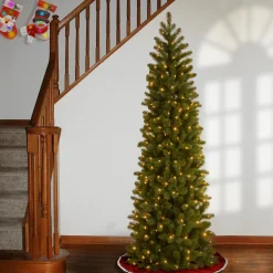 5Ft - 6Ft-National Tree Company Pre-Lit 'Feel Real' Artificial Slim Downswept Christmas Tree, Green, Douglas Fir, Dual Color Led Lights, Includes Stand, 6.5 Feet