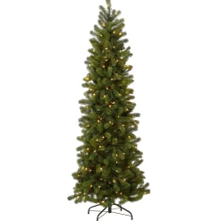 5Ft - 6Ft-National Tree Company Pre-Lit 'Feel Real' Artificial Slim Downswept Christmas Tree, Green, Douglas Fir, Dual Color Led Lights, Includes Stand, 6.5 Feet