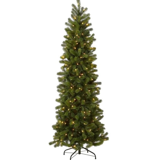 5Ft - 6Ft-National Tree Company Pre-Lit 'Feel Real' Artificial Slim Downswept Christmas Tree, Green, Douglas Fir, Dual Color Led Lights, Includes Stand, 6.5 Feet