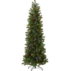 5Ft - 6Ft-National Tree Company Pre-Lit 'Feel Real' Artificial Slim Downswept Christmas Tree, Green, Douglas Fir, Dual Color Led Lights, Includes Stand, 6.5 Feet
