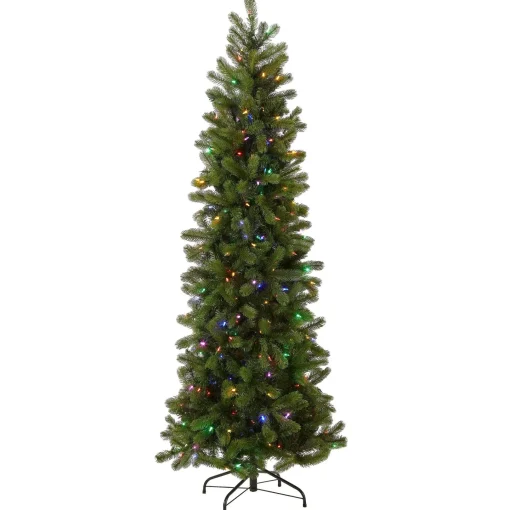 5Ft - 6Ft-National Tree Company Pre-Lit 'Feel Real' Artificial Slim Downswept Christmas Tree, Green, Douglas Fir, Dual Color Led Lights, Includes Stand, 6.5 Feet