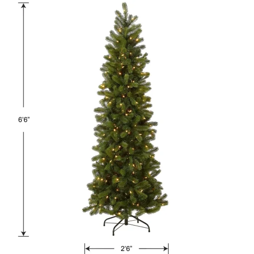 5Ft - 6Ft-National Tree Company Pre-Lit 'Feel Real' Artificial Slim Downswept Christmas Tree, Green, Douglas Fir, Dual Color Led Lights, Includes Stand, 6.5 Feet