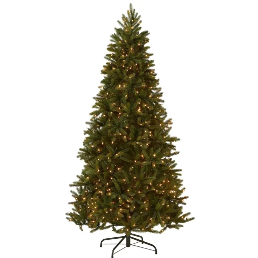 7Ft - 9Ft-National Tree Company Pre-Lit 'Feel Real' Artificial Christmas Tree, Grande Fir, Green, White Lights, Includes Stand, 7.5 Feet