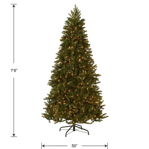 7Ft - 9Ft-National Tree Company Pre-Lit 'Feel Real' Artificial Christmas Tree, Grande Fir, Green, White Lights, Includes Stand, 7.5 Feet