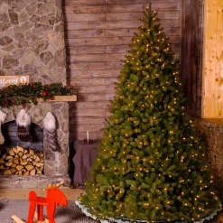 National Tree Company Full^Pre-Lit 'Feel Real' Artificial Giant Full Downswept Christmas Tree, Green, Douglas Fir, White Lights, Includes Stand, 10 Feet