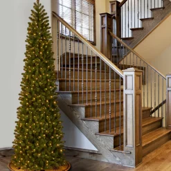 10Ft And Taller-National Tree Company Pre-Lit 'Feel Real' Artificial Giant Slim Downswept Christmas Tree, Green, Douglas Fir, Dual Color Led Lights, Includes Stand, 12 Feet