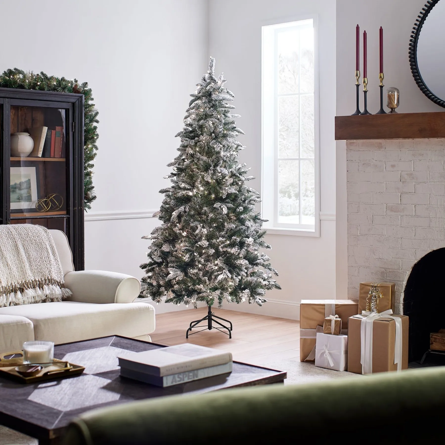 5Ft - 6Ft-National Tree Company Pre-Lit 'Feel Real' Artificial Christmas Tree, Everest Fir, Green, White Lights, Includes Stand, 6.5 Feet