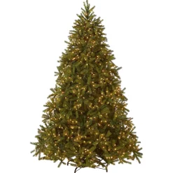 Full-National Tree Company Pre-Lit Full Artificial Christmas Tree, Green, Jersey Fraser Fir, 'Feel Real', Includes Stand, 7.5 Feet