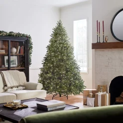 Full-National Tree Company Pre-Lit Full Artificial Christmas Tree, Green, Jersey Fraser Fir, 'Feel Real', Includes Stand, 7.5 Feet