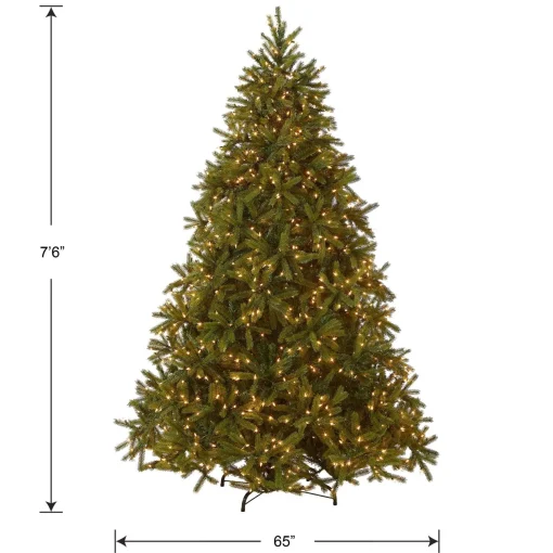 Full-National Tree Company Pre-Lit Full Artificial Christmas Tree, Green, Jersey Fraser Fir, 'Feel Real', Includes Stand, 7.5 Feet