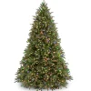 Full-National Tree Company Pre-Lit Full Artificial Christmas Tree, Green, Jersey Fraser Fir, 'Feel Real', Multi-Color Lights, Includes Stand, 6.5 Feet