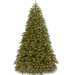 7Ft - 9Ft-National Tree Company Pre-Lit Medium Artificial Christmas Tree, Green, Jersey Fraser Fir, 'Feel Real', White Lights, Includes Stand, 9 Feet
