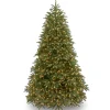 Full-National Tree Company Pre-Lit Medium Artificial Christmas Tree, Green, Jersey Fraser Fir, 'Feel Real', White Lights, Includes Stand, 7.5 Feet