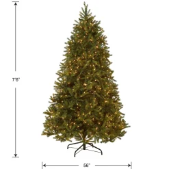 Full-National Tree Company Pre-Lit Medium Artificial Christmas Tree, Green, Jersey Fraser Fir, 'Feel Real', White Lights, Includes Stand, 7.5 Feet