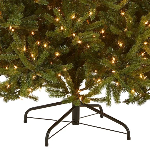 Full-National Tree Company Pre-Lit Medium Artificial Christmas Tree, Green, Jersey Fraser Fir, 'Feel Real', White Lights, Includes Stand, 7.5 Feet