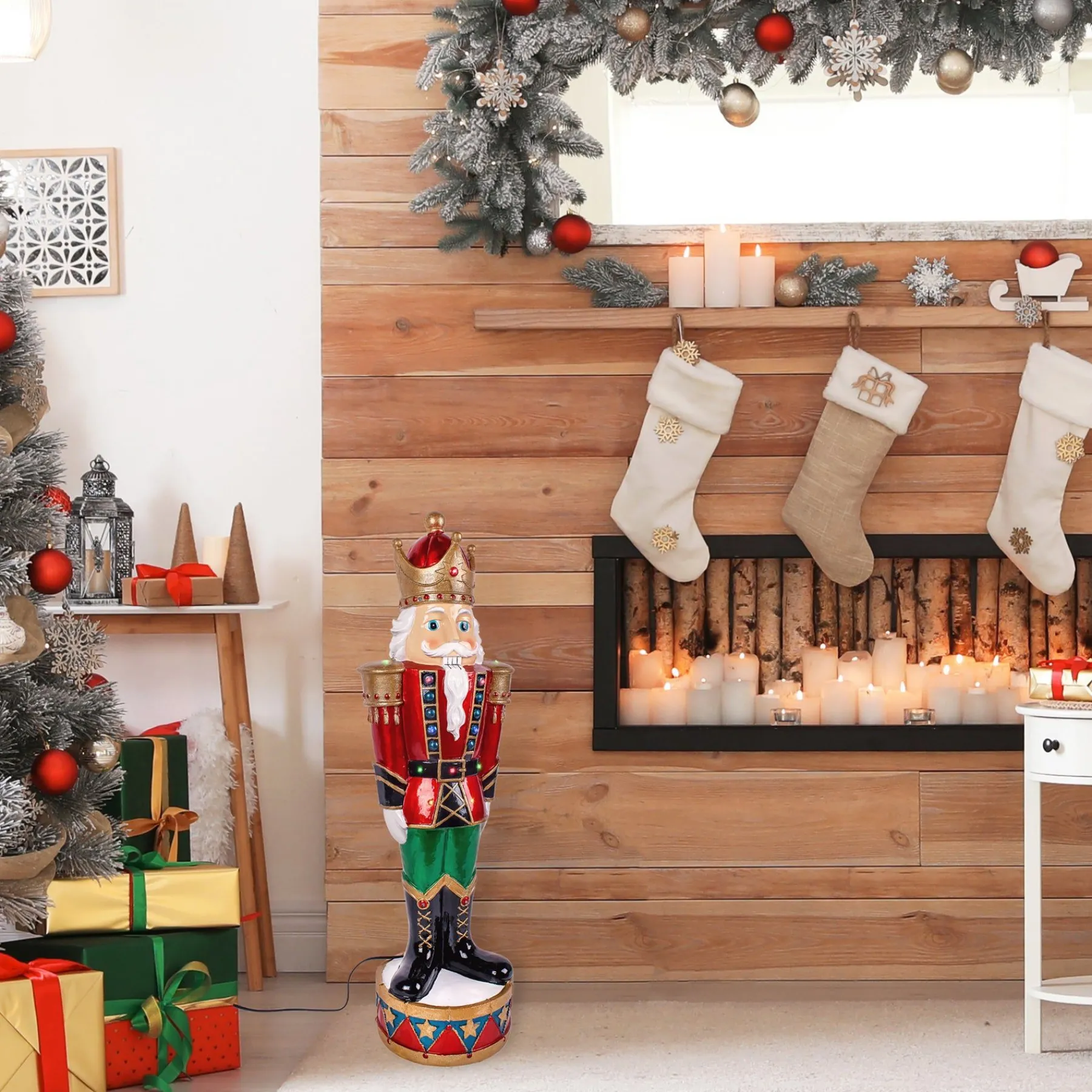 Christmas Accessories-National Tree Company Pre-Lit Nutcracker Christmas Decoration With Multicolor Led Lights With Hand Painted Details, Plug In, Red, 36 In