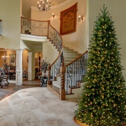 7Ft - 9Ft-National Tree Company Pre-Lit Slim Artificial Christmas Tree, Green, Jersey Fraser Fir, 'Feel Real', White Lights, Includes Stand, 9 Feet