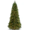 Slim-National Tree Company Pre-Lit Slim Artificial Christmas Tree, Green, Jersey Fraser Fir, 'Feel Real', White Lights, Includes Stand, 9 Feet