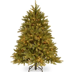 5Ft - 6Ft-National Tree Company Pre-Lit Small Artificial Christmas Tree, Green, Jersey Fraser Fir, 'Feel Real', White Lights, Includes Stand, 4.5 Feet