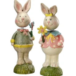 Easter Table Decor-National Tree Company Rabbit Couple Table Decoration, Easter Collection, Set Of 2, 8 Inches