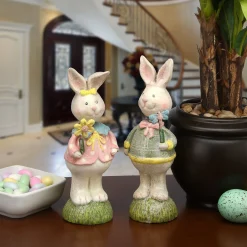 Easter Table Decor-National Tree Company Rabbit Couple Table Decoration, Easter Collection, Set Of 2, 8 Inches