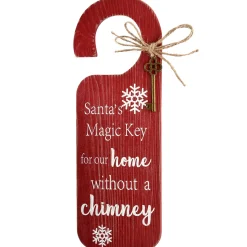 Christmas Accessories-National Tree Company Santa'S Key Doorknob Christmas Sign, Red With White Lettering And Decorative Ornate Key, Snowflakes, 12 In