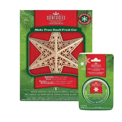 Christmas Tree Scent-National Tree Company Scentsicles Decorative Ornament, Metal Gold Star, White Winter Fir With Refill