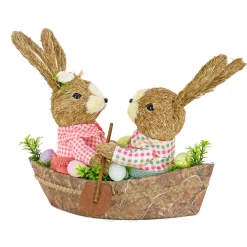 Easter Table Decor-National Tree Company Two Bunnies In A Boat Table Decoration, Easter Collection, 15 Inches