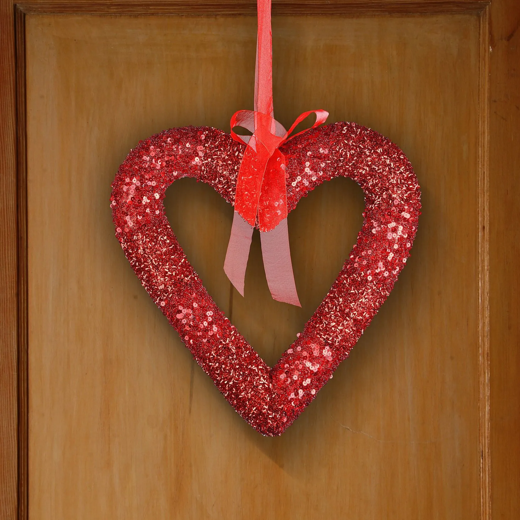 Valentine'S Day Accessories-National Tree Company Valentine'S Heart Hanging Decoration, Red, Decorated With Red Sequins, Valentine'S Day Collection, 11 Inches