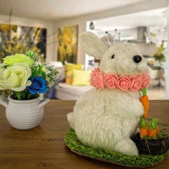 Easter Table Decor-National Tree Company White Bunny With Carrots Table Decoration, Easter Collection, 12 Inches