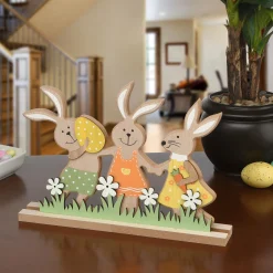 Easter Table Decor-National Tree Company Wooden Rabbit Trio Table Decoration, Easter Collection, 9 Inches